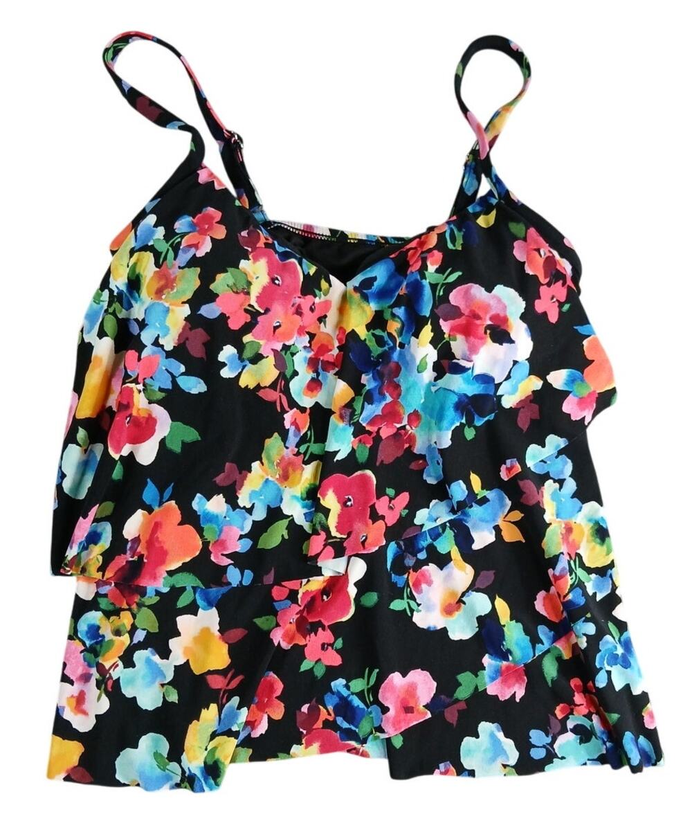 Aqua Green Swim Tankini Bikini Top Womens Small Multicolor Floral V Neck Pad NWT